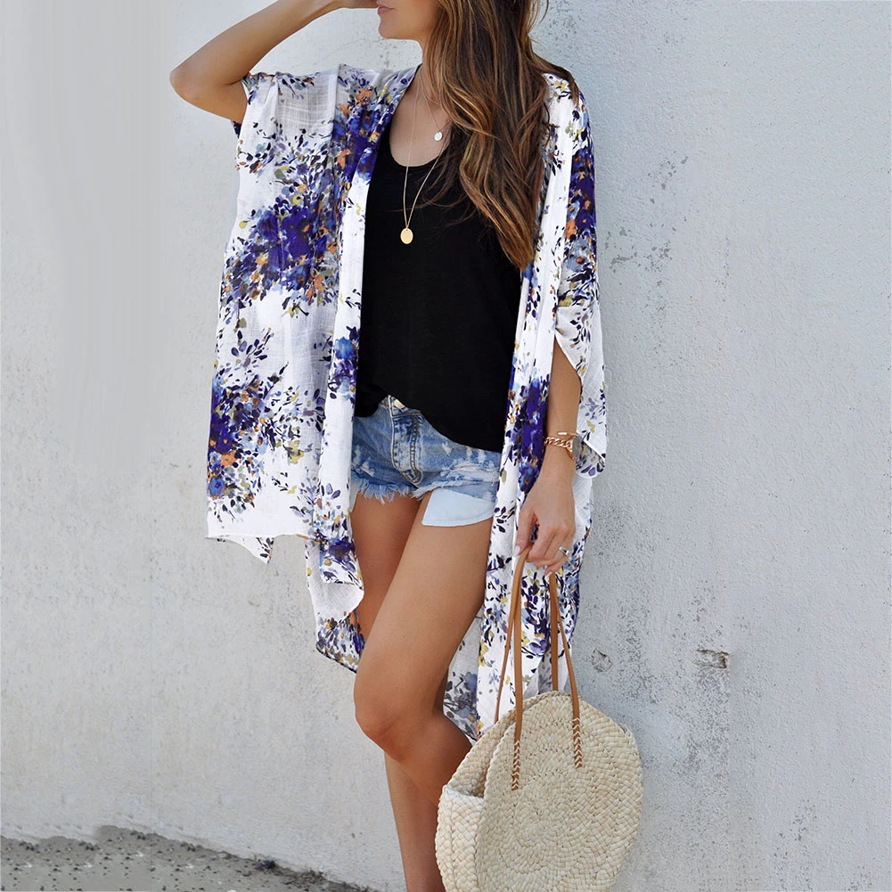 Женское повседневное винтажное кимоно кардиган длинное шифоновое с вязаным