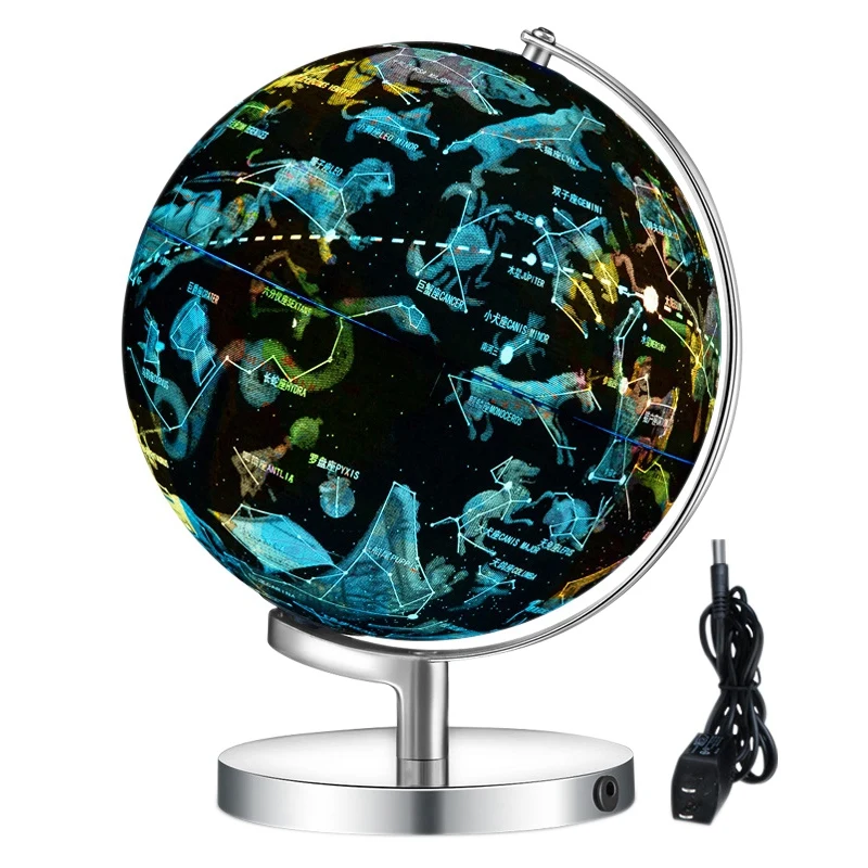 

25cm Luminous Constellation Globe, World Globe, LED World Map Globe with Night Light, Learning Tool,Children'S Gift
