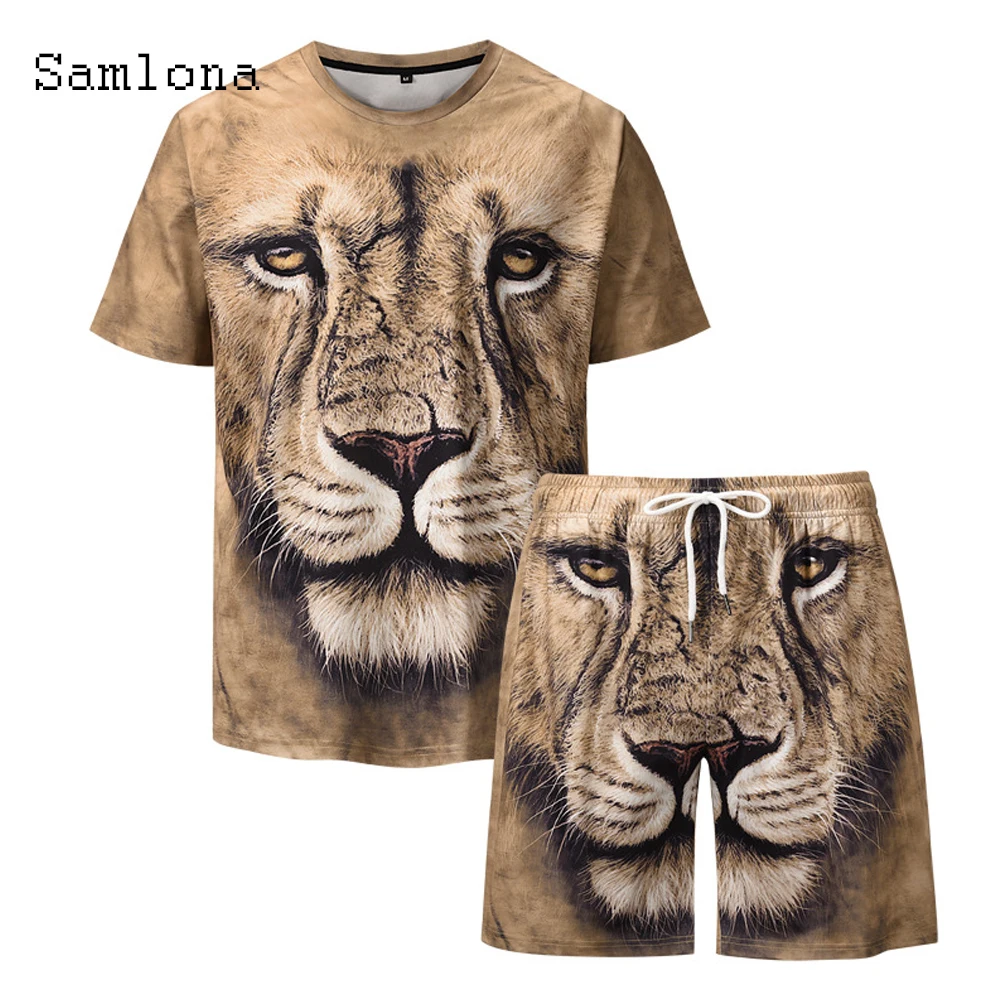 

Samlona Men clothing ropa hombre Shirts Sets 2021 New Summer Fashion 3D Print Two Piece Sets O-neck Casual Outdoor Sportwear Man