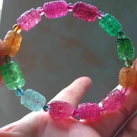 natural colorful tourmaline clear barrel carved bracelet beads 13x9mm red blue tourmaline stretch bangle aaaaaaa