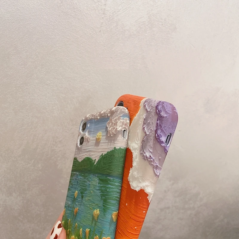 art oil painting landscape flowers phone case for iphone 12 11 pro max x xs max xr 7 8 puls se 2020 cases soft silicone cover free global shipping