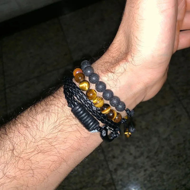 Adjustable Rope Natural Stone Beads Buddha Bracelets Brown Tiger Eyes Matte Yoga Braid Bracelet For Women Jewelry Homme Unisex | Украшения