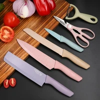 everrich er 0278 6pcs kitchen knife setcorrugated colorful stainless steel chef knife bread knife cleaver scissors for kitchen