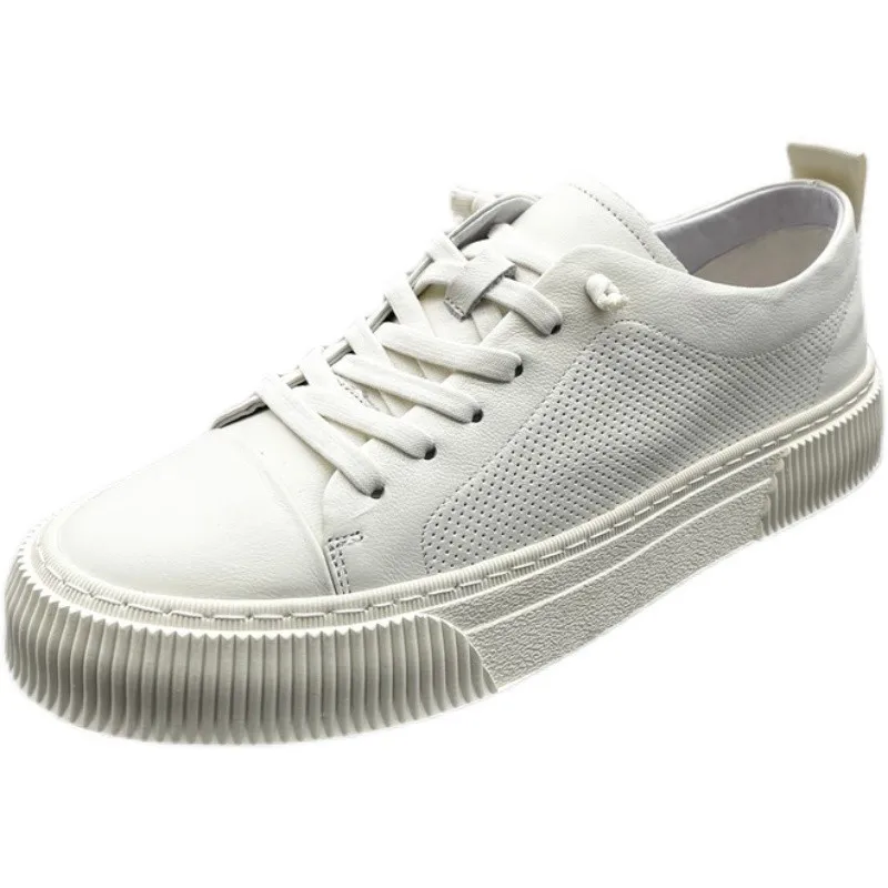 

Мужчины Preppy Стиль белые кроссовки в Корейском стиле; Модные туфли на плоской подошве из натуральной кожи, на шнуровке, круглый носок Спортив...