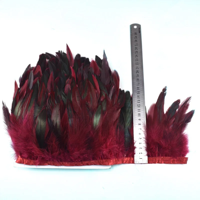 Wine red 1 метр натуральный петух перья отделка бахрома для рукоделия plumas 13-18 см черные перья ленты DIY швейная одежда вечерние украшения - Цвет: Wine red