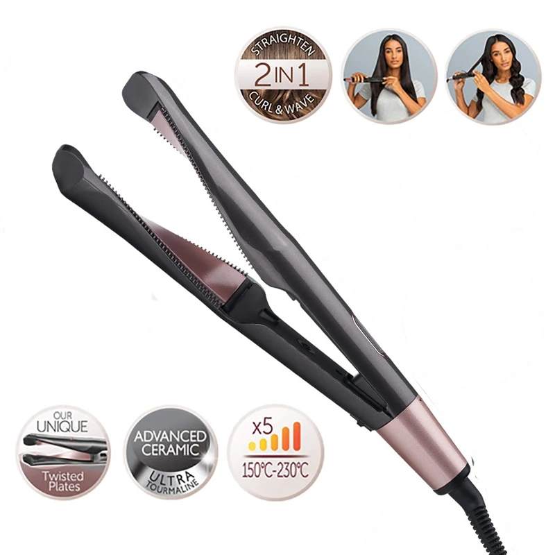 Lcd 2 в 1 Автоматическая электрическая бигуди для волос и выпрямитель Creamic Iron