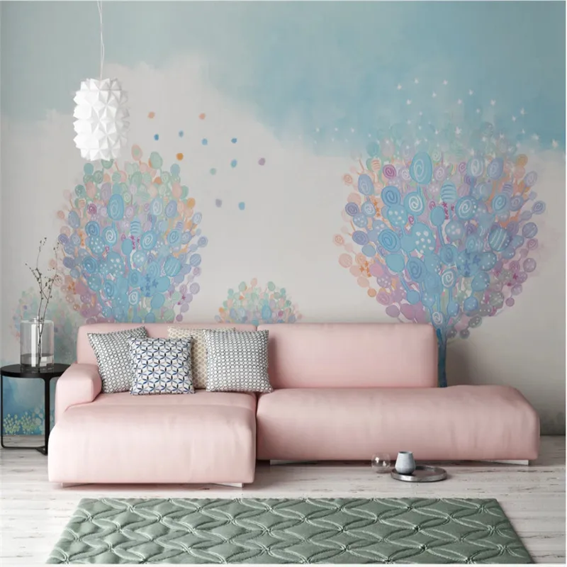 Детская комната настенная синяя Фэнтези лес обои для детской комнаты мультфильм