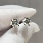 Серьги inbeaut VVS1 круглые с отличной огранкой, 925 серебра, всего 2 карата, серьги-гвоздики с муассанитом, цветные D-серьги с муассанитом