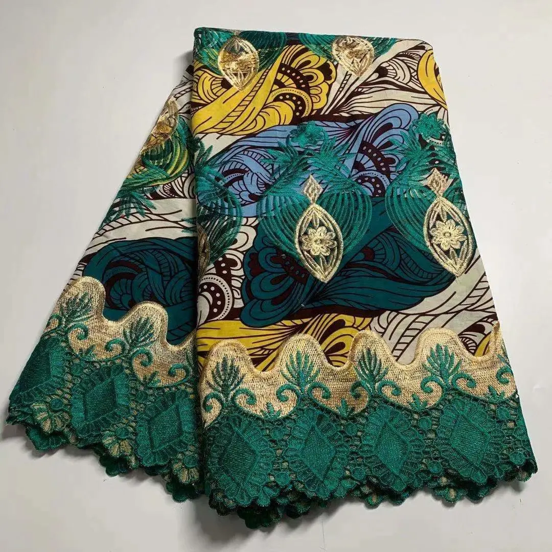 

Swiss Wax African Fabric High Quality Wax Prints Fabric With Guipure Cord Lace Ankara
