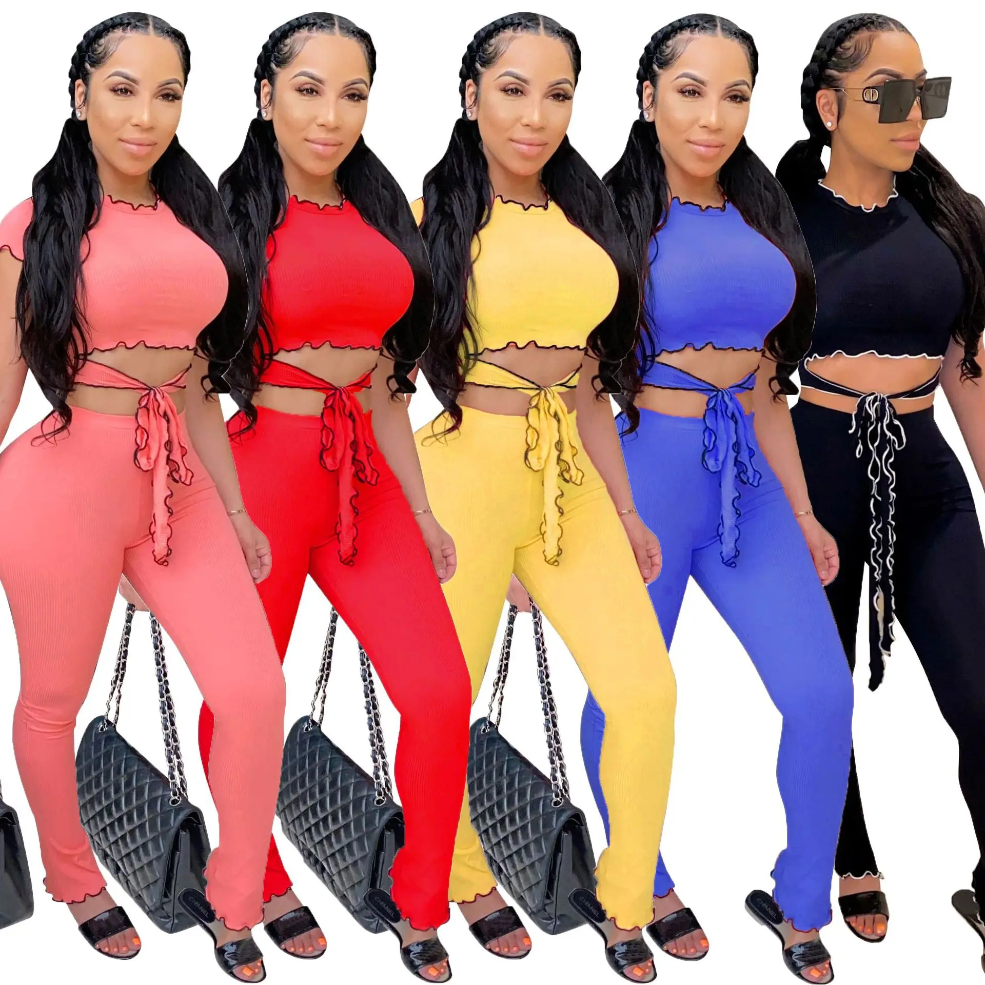 Echoine новые летние комплекты из двух предметов спортивные костюмы на шнуровке