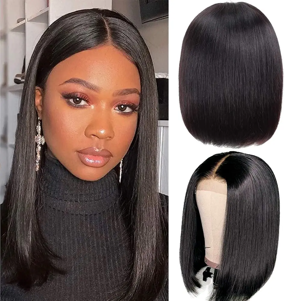Straight Lace Front Human Hair Wigs For Black Wome Short Human Hair Bob Wig HD Transparent 13x4 4x4 Lace Frontal Closure Bob Wig