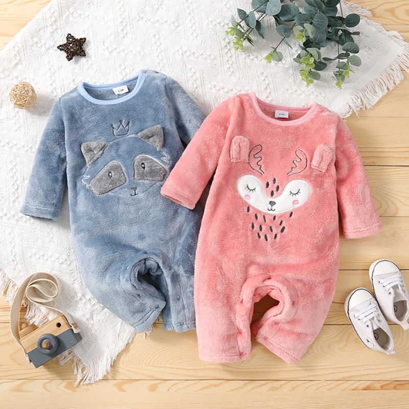 

INS wind male and female baby cartoon animal shape one-piece long-sleeved warm coral fleece romper 2021 winter