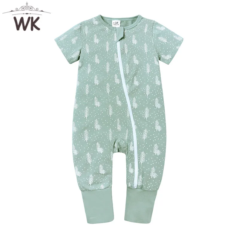 Комбинезон детский летний с коротким рукавом принтом зеленых листьев JP478 | Мать и