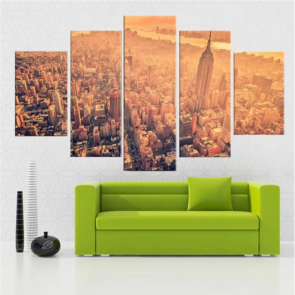 

5 Piece Wall Art Canvas Painting Landscape Looking at The City Under Sunset Fromsky Poster Modern Bedroom Modular Picture