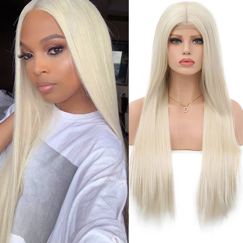 

FANXITON Blonde Color Long Straight Glueless Synthetic Lace Front Wigs With Natural Hairline High Temperature Fiber Women Wigs