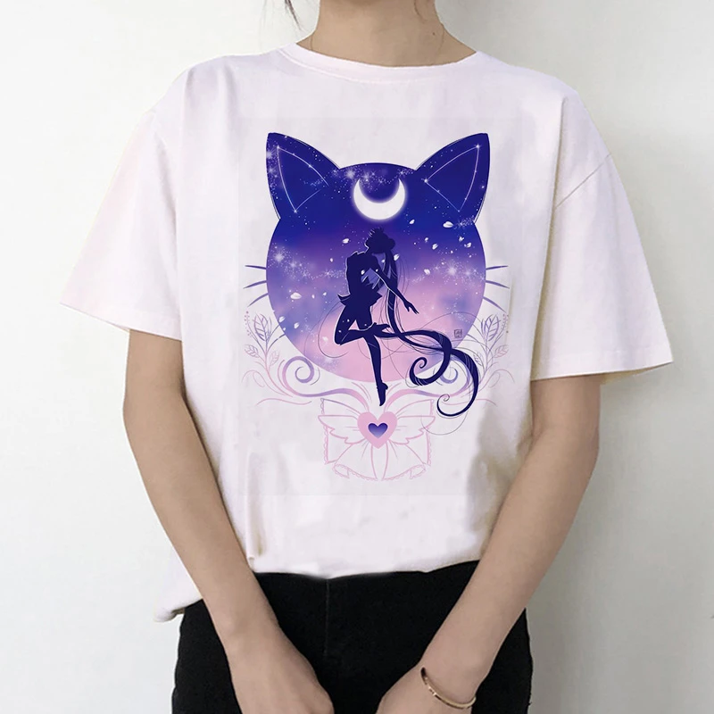 Sailor Moon 90s забавная футболка кофта с капюшоном футболка Эстетическая кошка аниме Женская Милая футболка Kawaii тройники мода Ullzang - Цвет: 3060