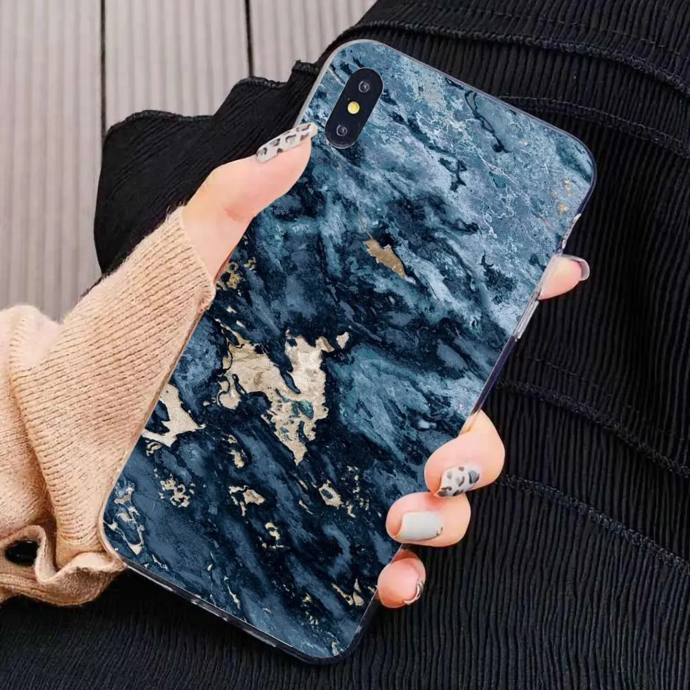 Мягкий чехол из ТПУ темно-синего цвета с мраморным морем для Samsung Galaxy A3 A5 A7 A9 A8 Star