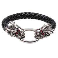 fashion red eye double dragon bracelet mens faux leather woven bracelet hip hop rock party accessories
