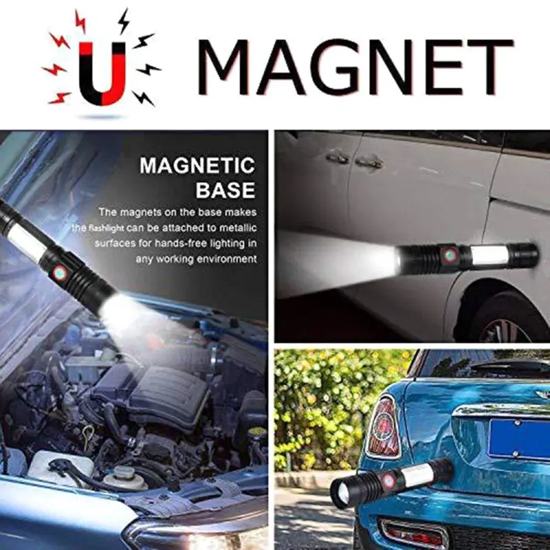 

Rechargeable Flashlight Magnetic Flashlight with COB sidelight,Super Bright LED,Waterproof,Zoomable,Best Camping