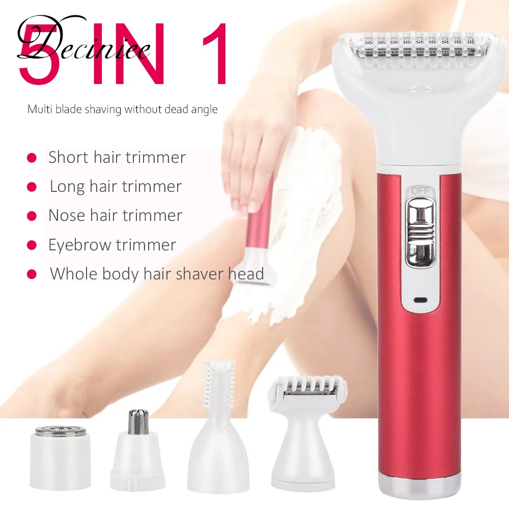 

5 In 1 Electric Epilator Hair Shaver Women's Hair Removal Body Electric Trimmer Remover for Legs Bikini Facial Nose Ears Eyebrow