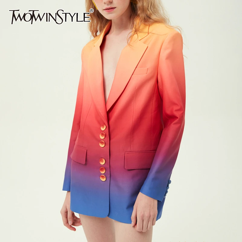 TWOTWINSTYLE хит цвет Женский блейзер зубчатый длинный рукав однобортный корейский
