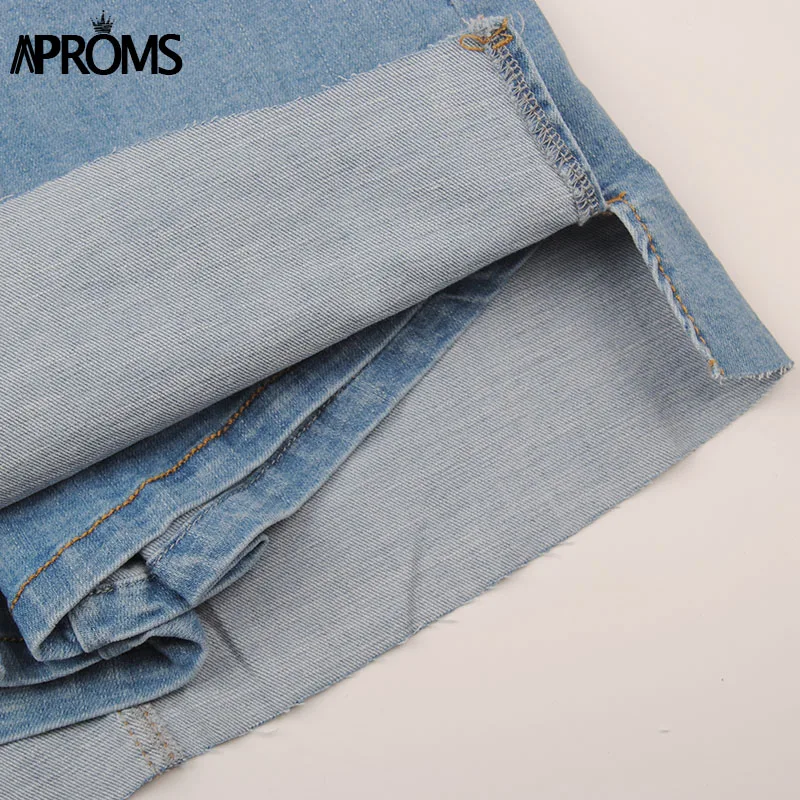 Aproms, черные, синие джинсовые шорты, юбки для женщин,, сексуальные, с высокой талией, с разрезом по бокам, обтягивающие шорты, уличная мода, облегающие плавки