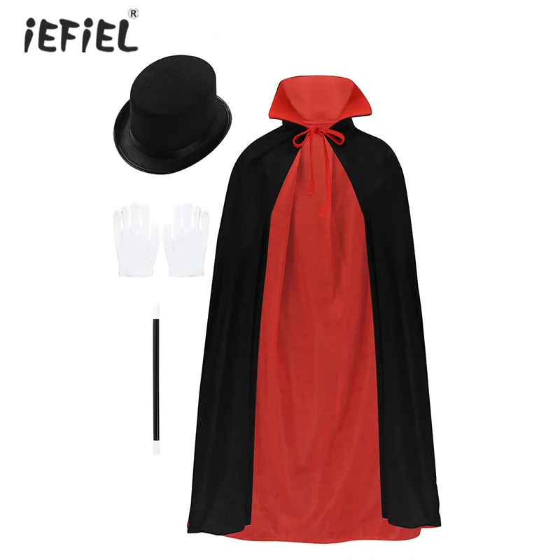 Черно-красный Детский магический костюм для ролевых игр накидка шапка перчатки и