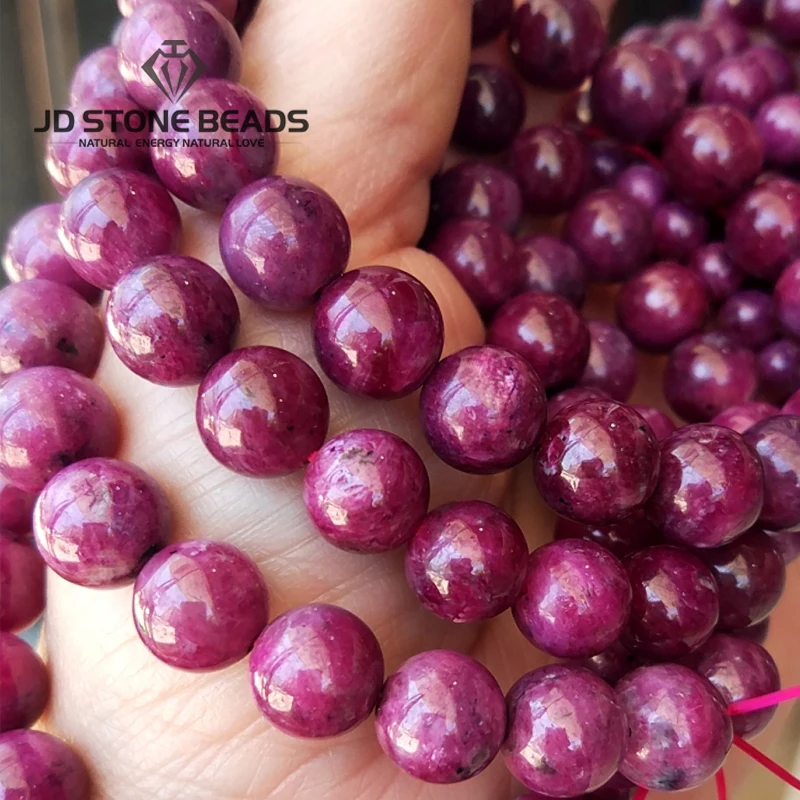 8-15MM Wholesale Natural Genuine Red Ruby Bracelet Smooth Round Healing Stone For Jewelry Making Women Gifts