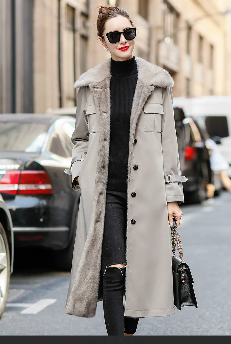 Slim Fashion Whole Mink Fur Coat Women Long Real Shearling Leather Clothes for Ladies