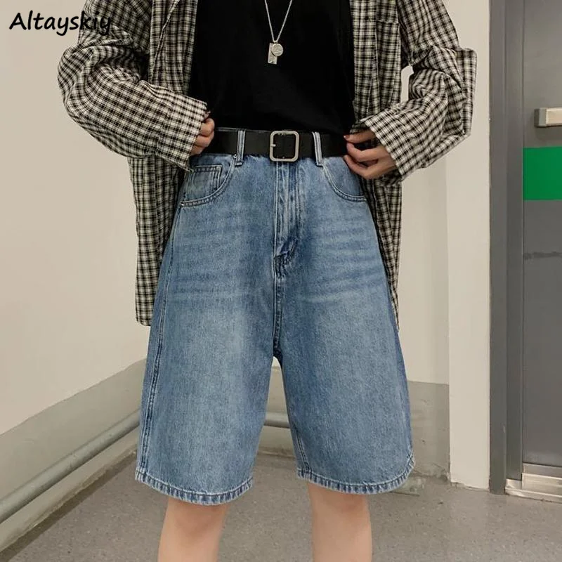 

Shorts Women Summer Denim Loose Straight BF Simple High Waist Trousers Vintage Fashion All-match Leisure Ulzzang Retro Daily