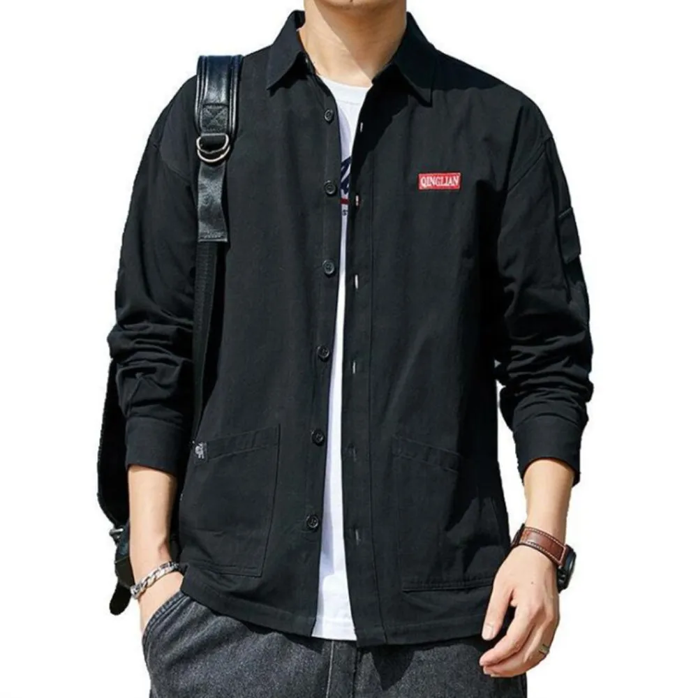 

New pure cotton loose shirt Men's Japanese wear long sleeve shirt simple plain color square collar casual long sleeve shirt