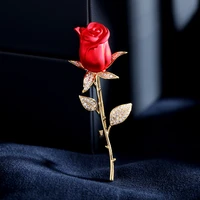 2021 new vintage rose brooches for women men coat accessories high quality zircon pin suit retro corsage blue red flower broche