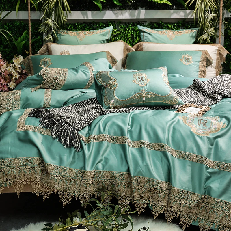 Кремовый Золотой кружевной Роскошный Королевский Комплект постельного белья из