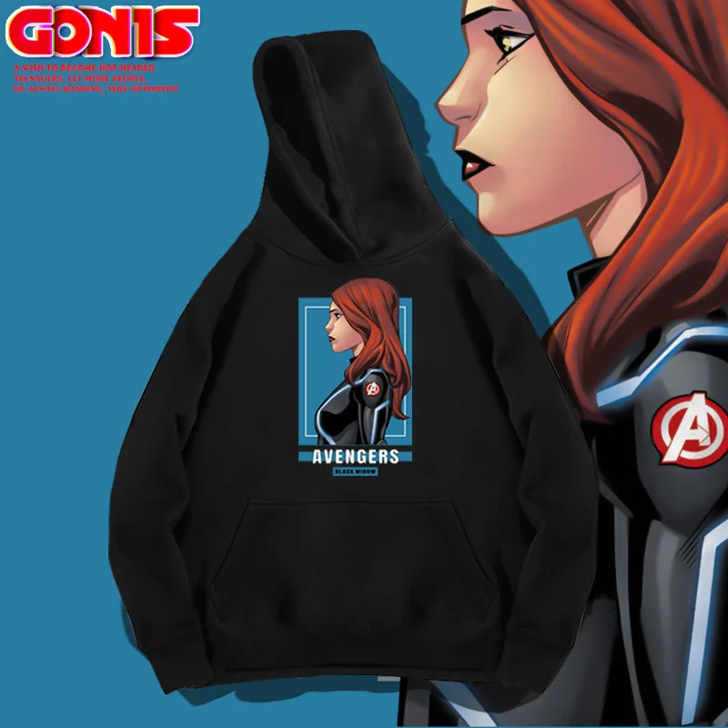 

2021 new Avenger League hooded men's autumn and winter Marvel co branded black widow thickened loose coat