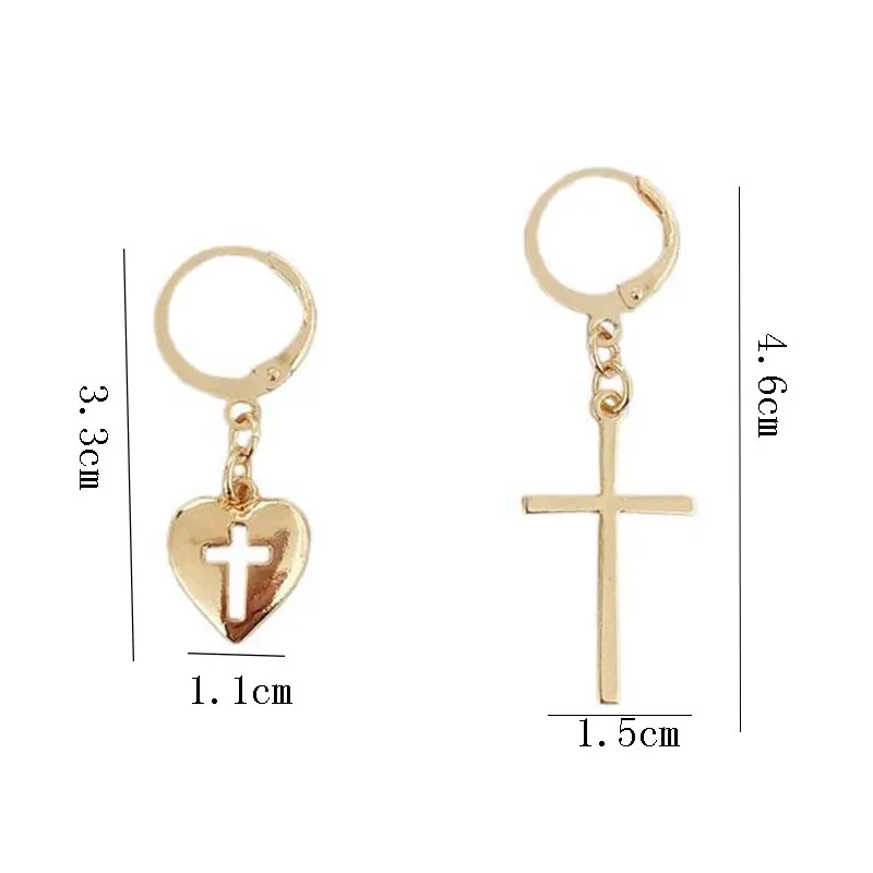 

Fashion Men Women Metal Asymmetry Love Heart Cross Drop Dangle Ear Studs Earrings Party Punk Earring Jewelry Long Earrings