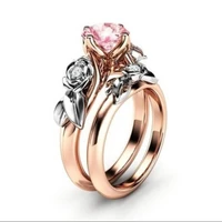 2pcs set fashion womens ring exquisite pink zircon rose ring suitable for womens jewelry ring accessories anniversary gift