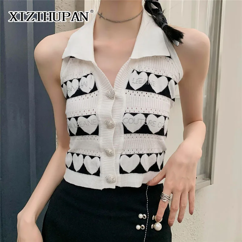 

XIZIHUPAN Sexy Print Tunic Vest For Women V Neck Sleeveless Patchwork Slim Vests Female Summer Fashion New Clothing 2021 Tide