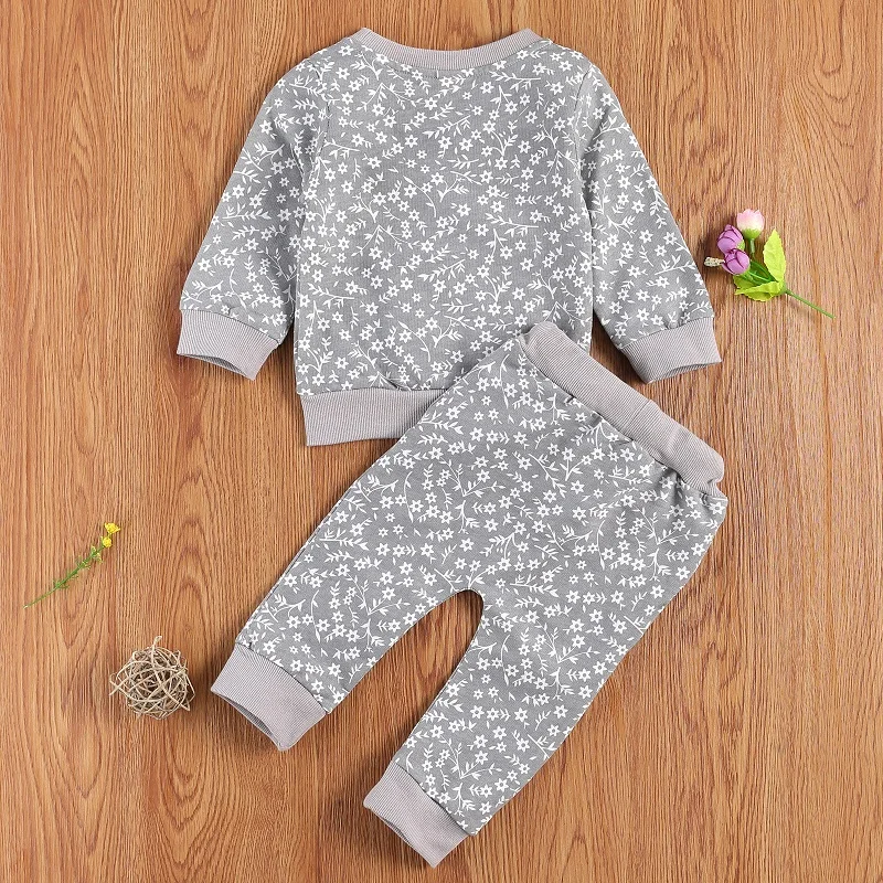 

Newborn Toddler Infant Baby Girl Autumn Clothing Set Long Sleeve Floral Printed Top Pants 2Pcs Outfit 3Colors 0-24M