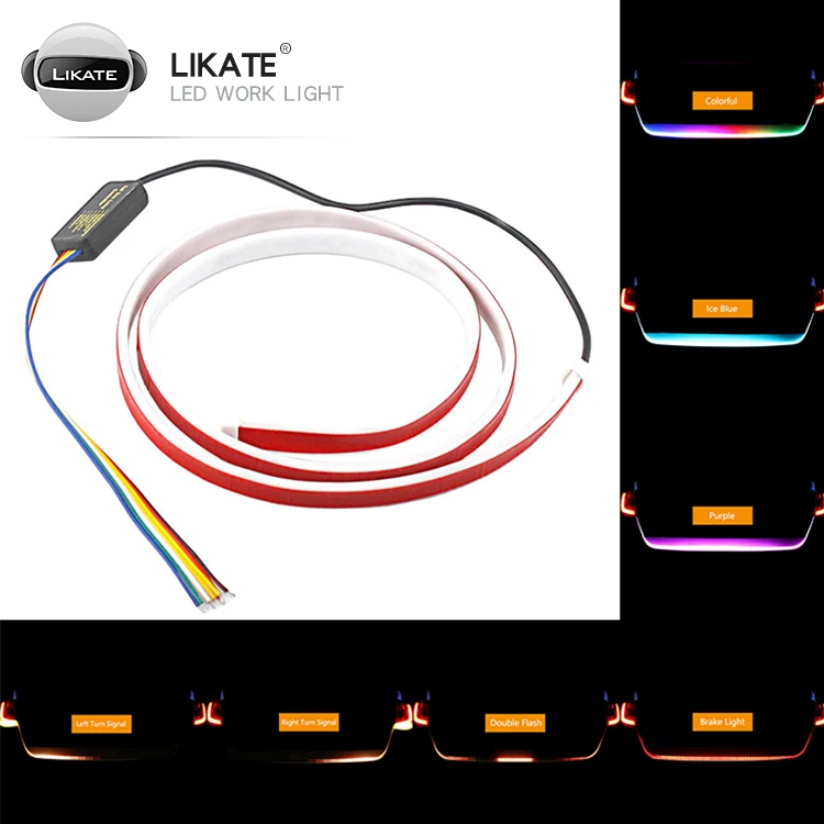 

LKT Car Tailgate Strip LED Rear Tail Box Light 12V Brake Warning Driving Turn Signal Lamp 1.2M Multi Colors Auto Decor Strip