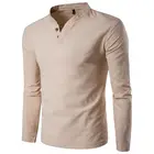 Модная мужская приталенная рубашка с v-образным вырезом, повседневные рубашки с длинным рукавом, однотонные рубашки, льняные топы, деловые мужские рубашки