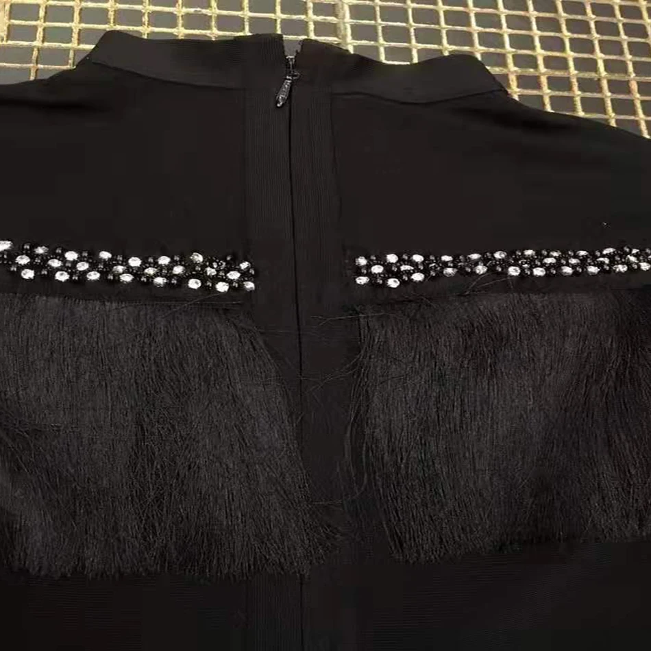 

High-quality Women's 2021 Summer Sexy O-Neck Short Sleeve Diamond Tassel Bandage Dress Bodycon Club Evening Party Dress Vestidos