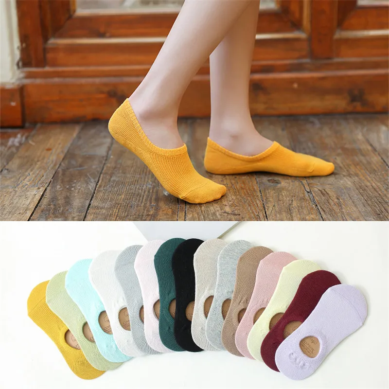 

Summer Women Socks Solid Color 5Pairs Casual Breathable Versatile Invisible Cotton Boat Socks Lovely Silicone Antiskid Adult Sox
