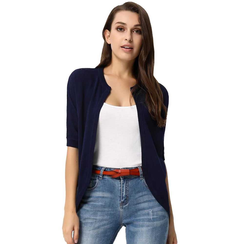 

Curlbiuty Women's 1/2 Sleeve Open Front Irregular Hem Hollowed-out Knitwear Coat Soft Comfortable Knitting Fabric