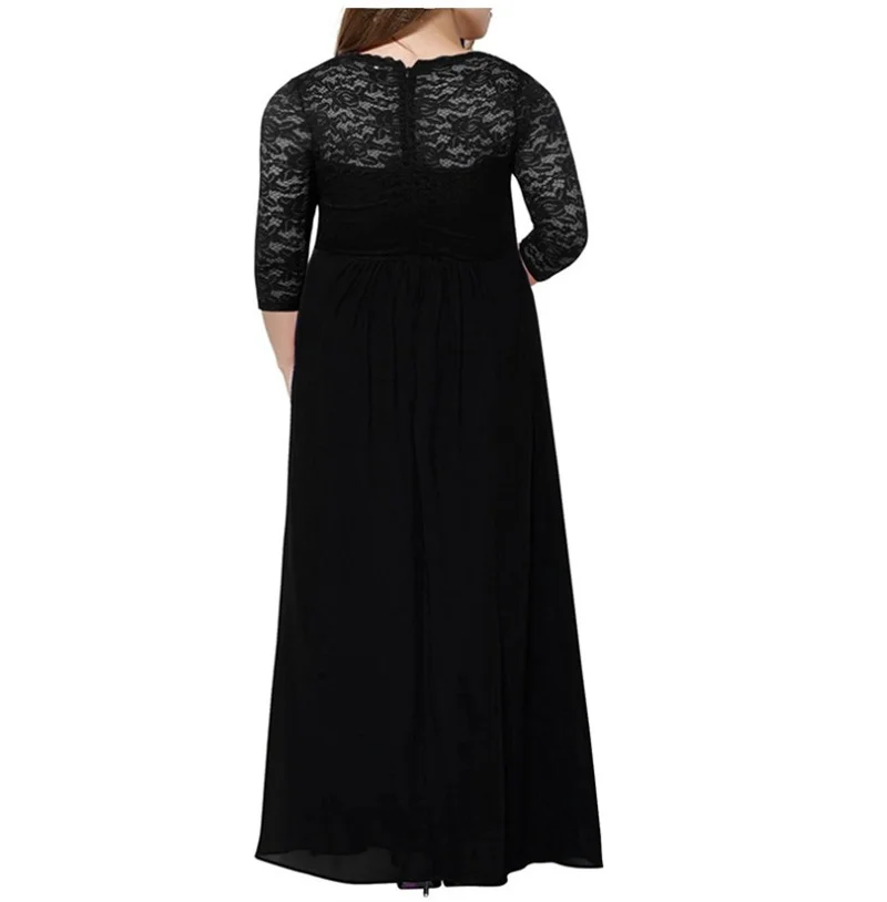 Женское шифоновое платье с V-образным вырезом длинным рукавом и кружевом |