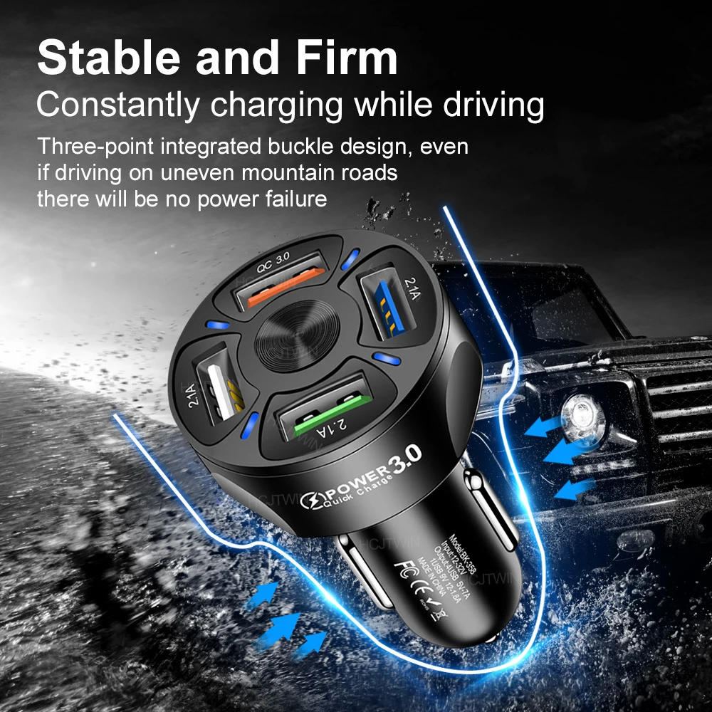 

USLION 4 Ports USB Car Charge 48W Quick 7A Mini Fast Charging For iPhone 11 Xiaomi Huawei Mobile Phone Charger Adapter in Car