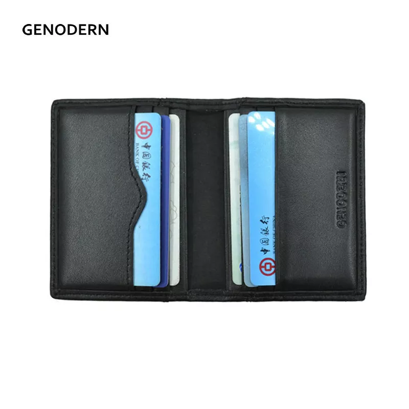 GENODERN Genuine Leather Card Holder Black Credit Card Holders Wallet First Cowhide Card Holders Case Gift for Man