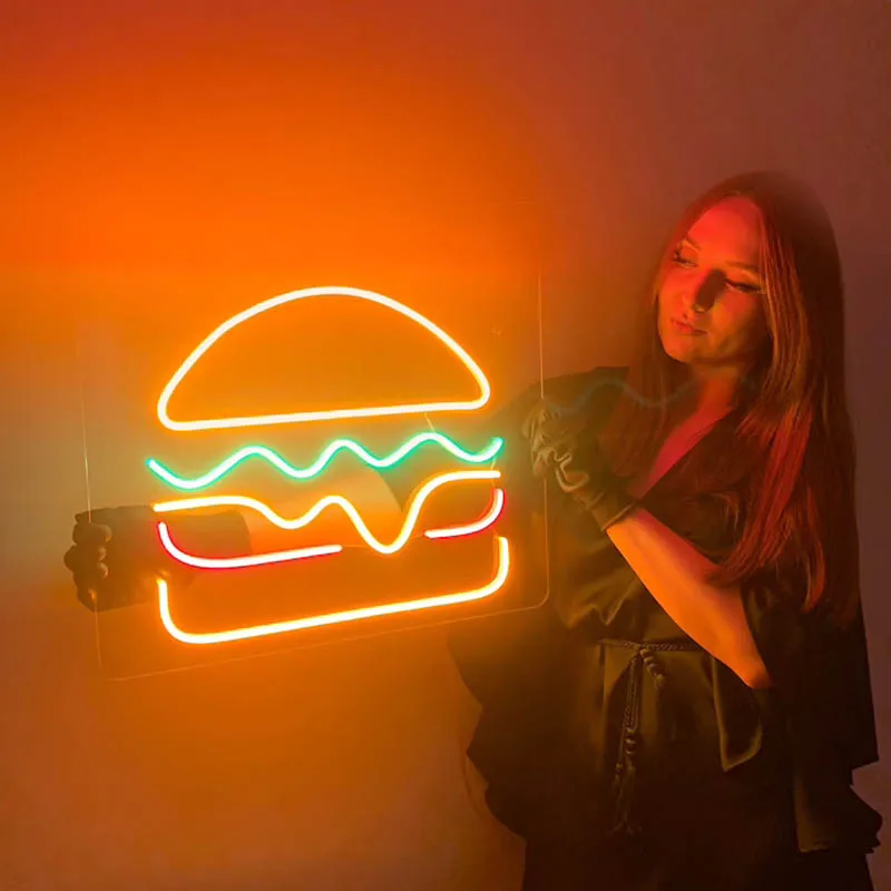Неоновый светодиодный светильник с гамбургерами Kictchen на заказ вывеска в деловом