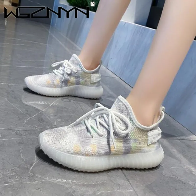 

Spring Ladies Breathable Sock Casual Sport Shoes Woman Outdoor Sneakers Lace Up Tenis Feminino Mesh Flat Shoes Zapatillas Mujer