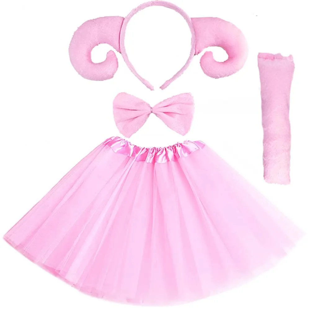 Women Girl Kids White Pink Goat Sheep Headband Tail Tie Skirt Tutu Animal Props Birthday Party Costume Christmas | Тематическая