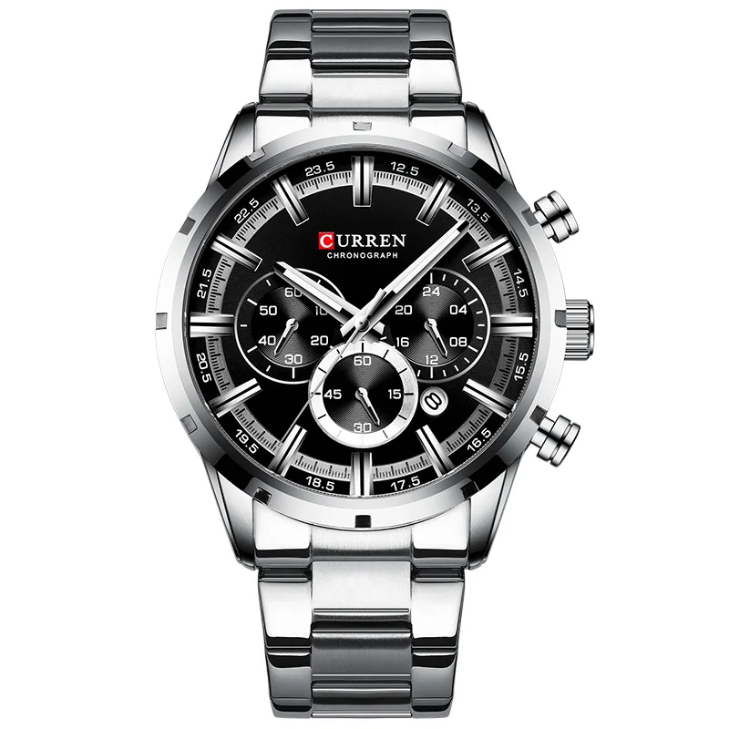 silver black Лидирующий бренд Роскошные мужские часы CURREN Бизнес кварцевые мужские часы водонепроницаемые повседневные наручные часы Мужские часы Relogio Masculino - Цвет: silver black
